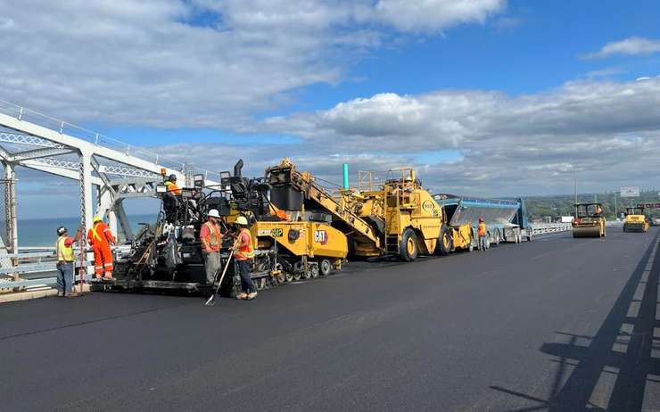 Repaving crews work on the second Blue Water Bridge span. Fall 2024. Photo by the Federal Bridge Corporation. Submitted. 