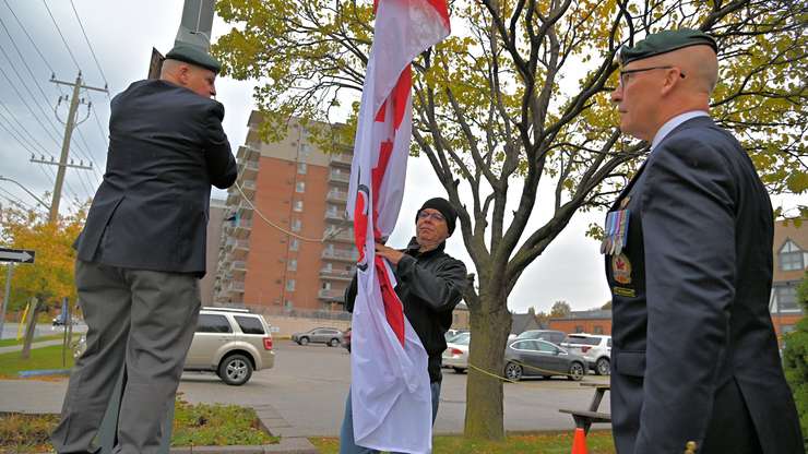 The Remembrance Day Flag is raised at the Royal Canadian Legion Branch 62 in Sarnia - Oct. 25/24 (Photo courtesy of Lou Perry Photography)